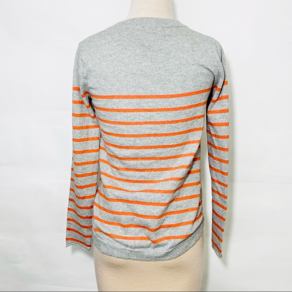 Rag & Bone V-Neck Orange and Gray Striped Sweater Cotton Cashmere Blend - Picture 3 of 4